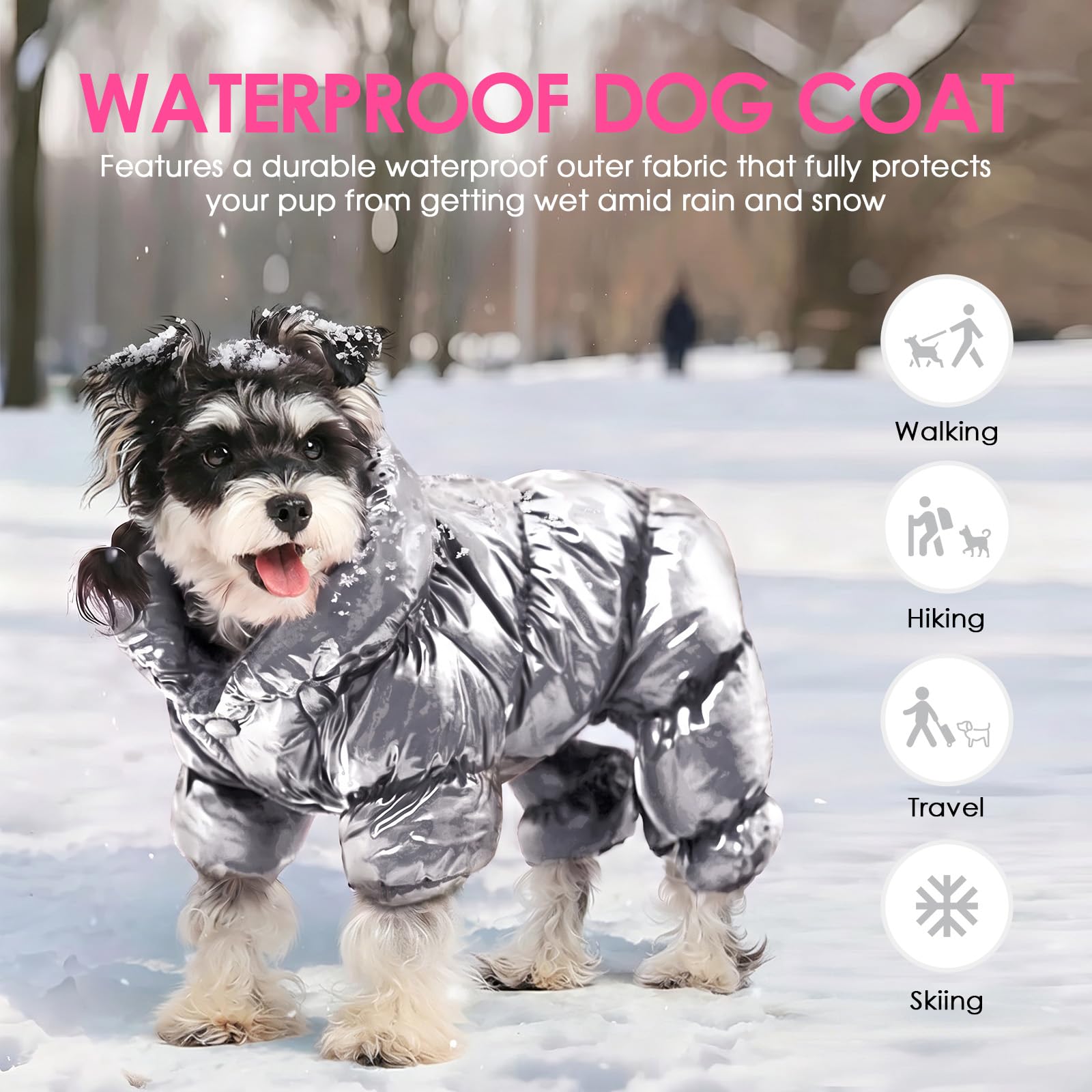 AOFITEE Abrigo de invierno para perro, cálido, impermeable, para cachorro, ligero, acolchado al aire libre, traje de nieve resistente al viento, ropa para perros pequeños, color plateado, XL
