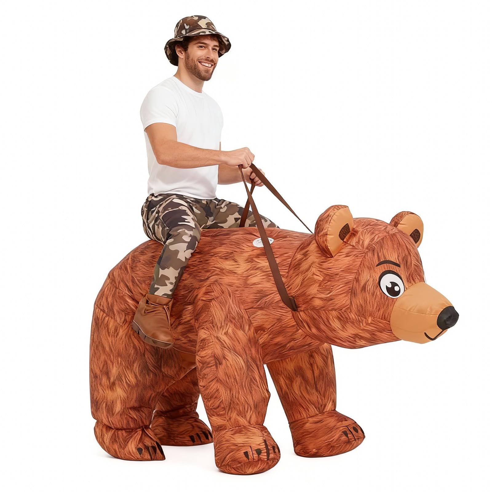 WHFLLIFE Halloween Inflatable Costume Adult, Ride on Bear Blow up Costumes Funny Riding Bear Suit Halloween Costumes for Men Women Halloween Party Dress up