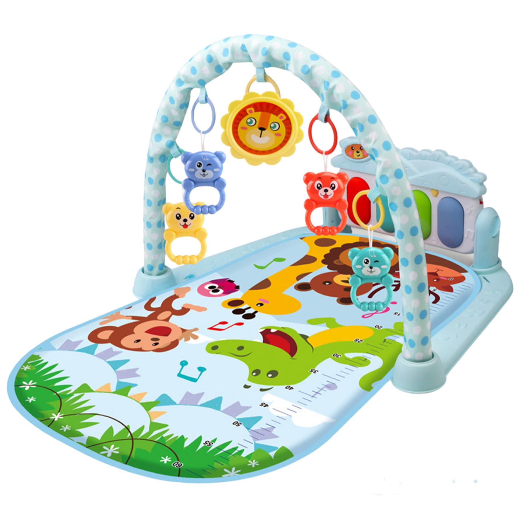 Centro attività per Bambini con Musica e Luce Tappetino da Gioco Divertente Sicuro e Rimovibile con Pendente a sonaglio tavola Regolabile per Neonati Bambini Piccoli, Senza Batteria, Blu