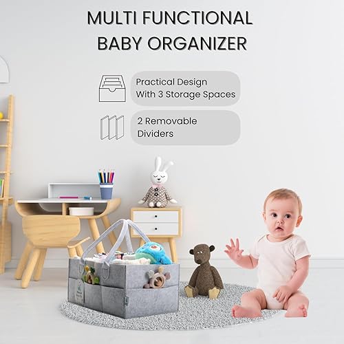 Miniatura 3 de Hamid - Organizador de pañales para bebé, incluye toalla de limpieza de cara infantil, cesta de almacenamiento portátil grande con 3 compartimentos,