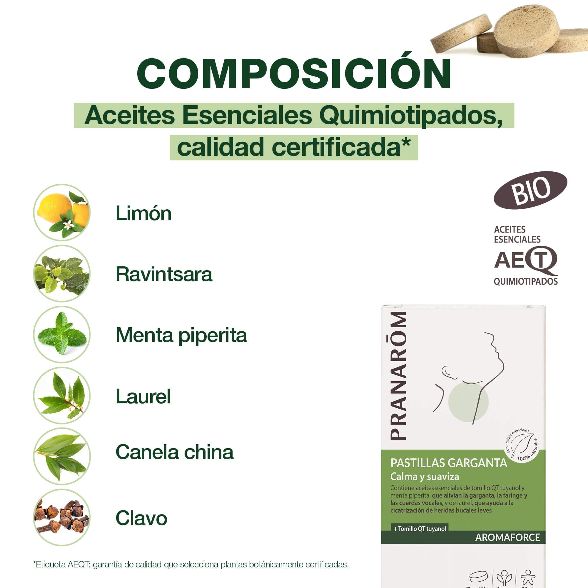 PRANAROM - Aromaforce - Pastillas Calmantes Para La Garganta Con Aceites Esenciales ORGÁNICOS - Calma Y Suaviza - 21 Pastillas