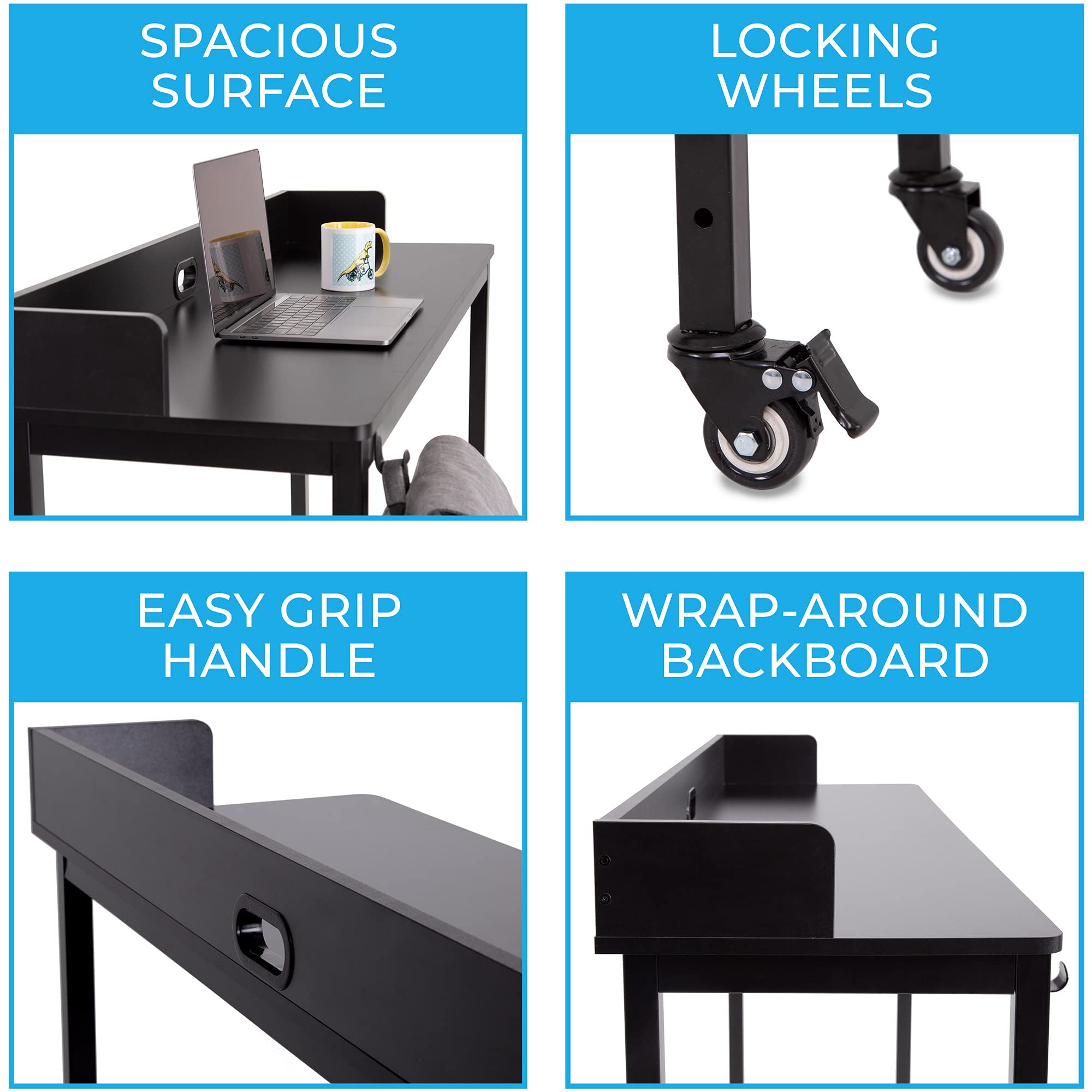 Stand Steady Joy Overbed Table for Twin Beds Height Adjustable Bed Desk with Locking Wheels