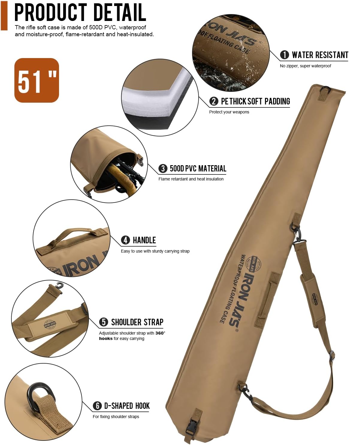 IRON JIA'S Waterproof Long Rifle Case 51" x 11" Floating Dry Bag