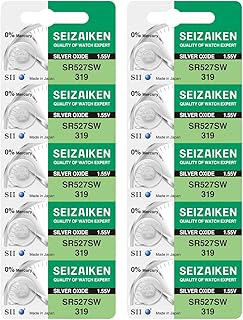319 SR527SW 1.55V 0% Hg Silver Oxide Watch Battery (10 Batteries) Made in Japan by Seiko