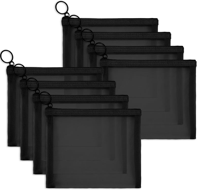 Fassave Pacote com 8 necessaires de tela de nylon com zíper, pretas, tamanho S
