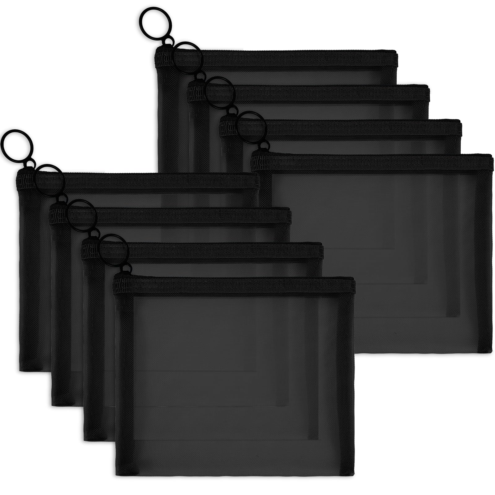 Fassave 8 Pack Mini Zipper Mesh Makeup Bags, Nylon Cosmetic Bags Toiletry Purse Travel Organizer Bags Inside Bag for Office Travel Organization (Black