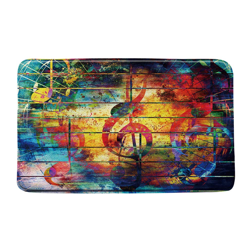 Music Note Bath Rug Colorful Graffiti Bathroom Mat Floor Carpet Abstract Creative Rustic Wood Board Watercolor Art Hip Hop Adventure Absorbent Doormat Bedroom Rugs