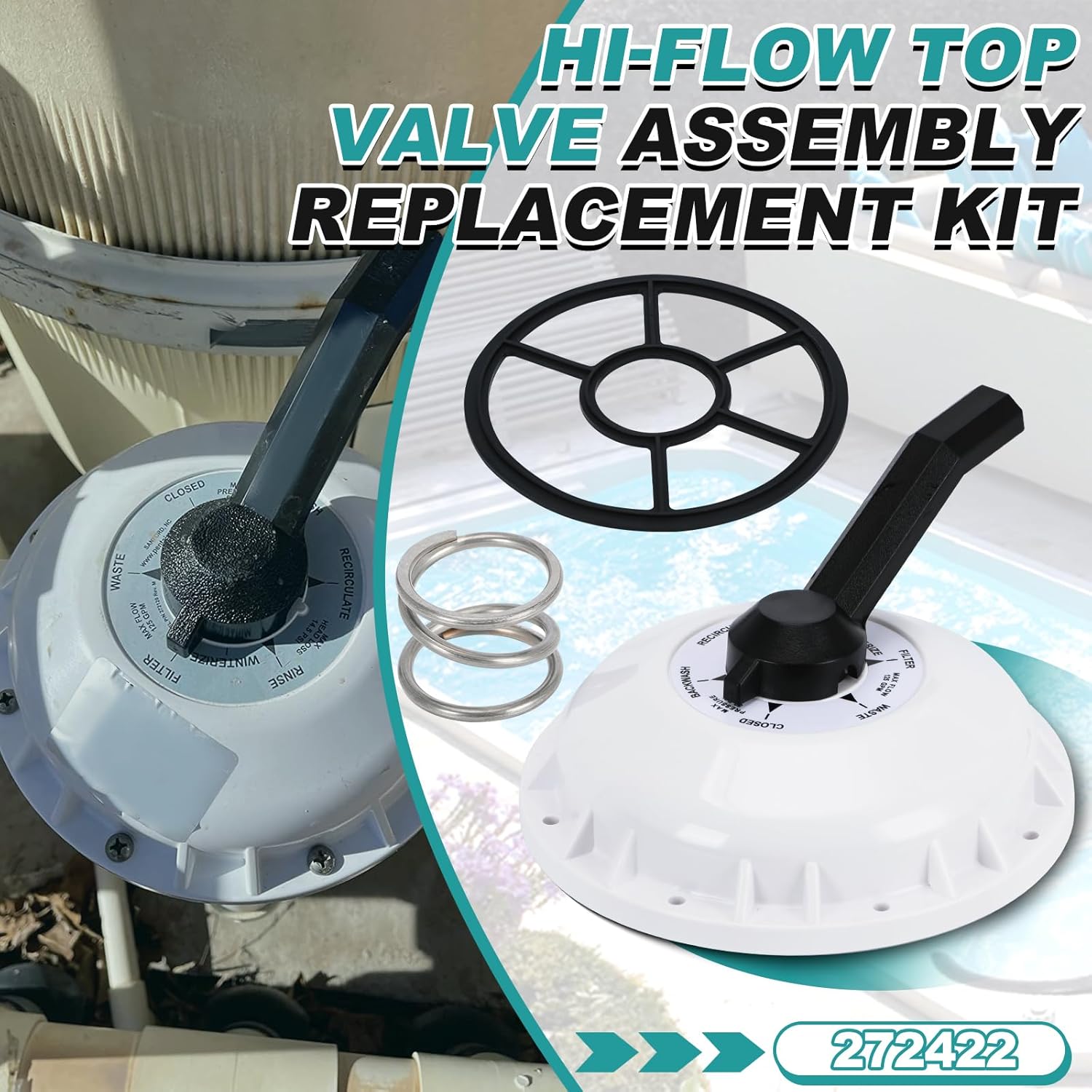 272422 Valve Top Assembly Compatible with Pentair 2-inch Hi-Flow Valves Replace 261049 261142 261050, Switcher Seal and Compression Spring Included