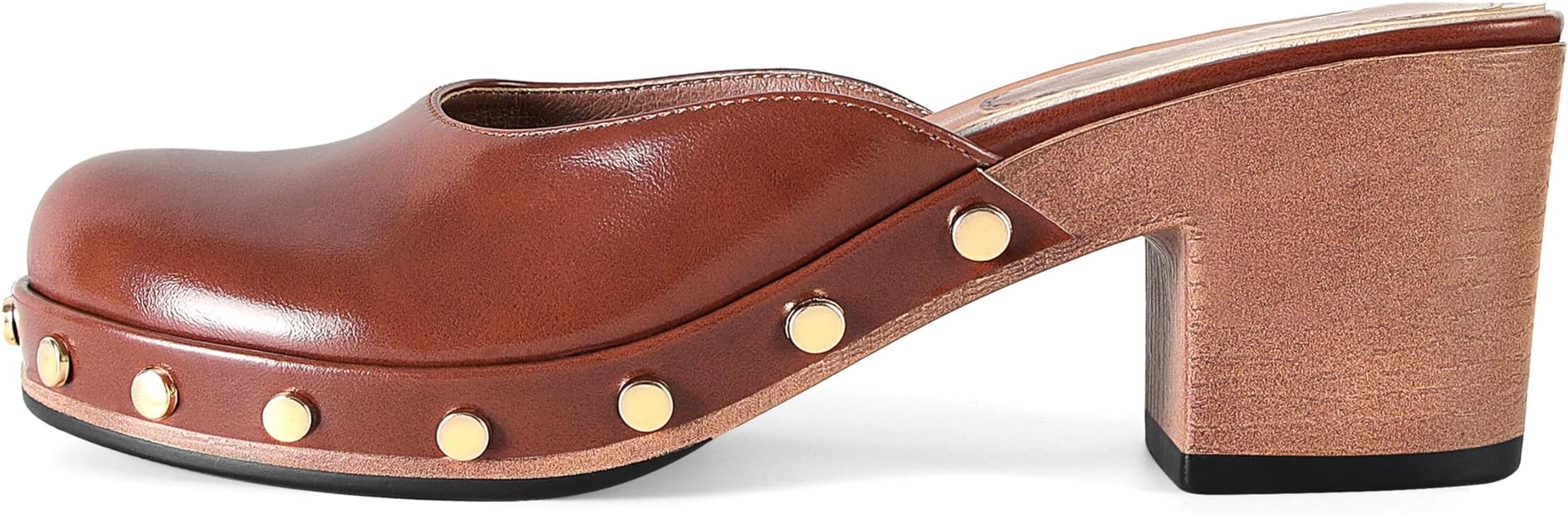 Platform Chunky Clogs for Women Round Toe Block Heels Mule Shoes Dressy Comfortable Casual Slip on Mule with Metal Stud