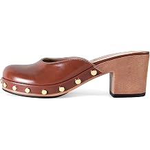 DOEYG Platform Chunky Clogs for Women Round Toe Block Heels Mule Shoes Dressy Comfortable Casual Slip on Mule with Metal Stud