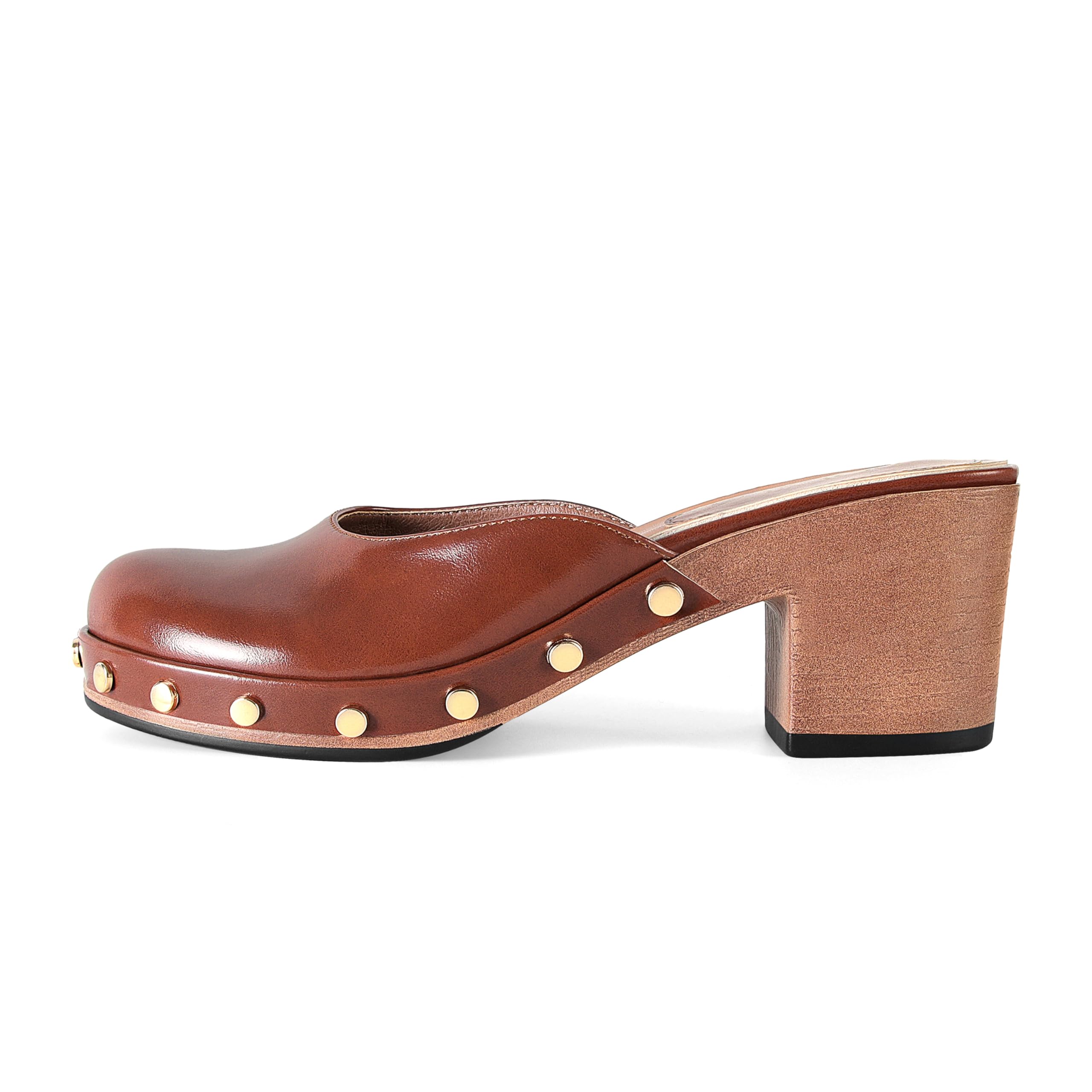 Platform Chunky Clogs for Women Round Toe Block Heels Mule Shoes Dressy Comfortable Casual Slip on Mule with Metal Stud