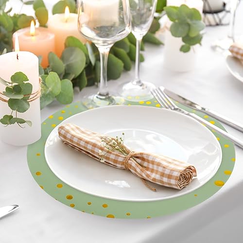 Miniatura 6 de Whaline 50 manteles individuales de papel verde salvia de Navidad de 14 pulgadas desechables de papel dorado con lunares, tapete de papel redondo