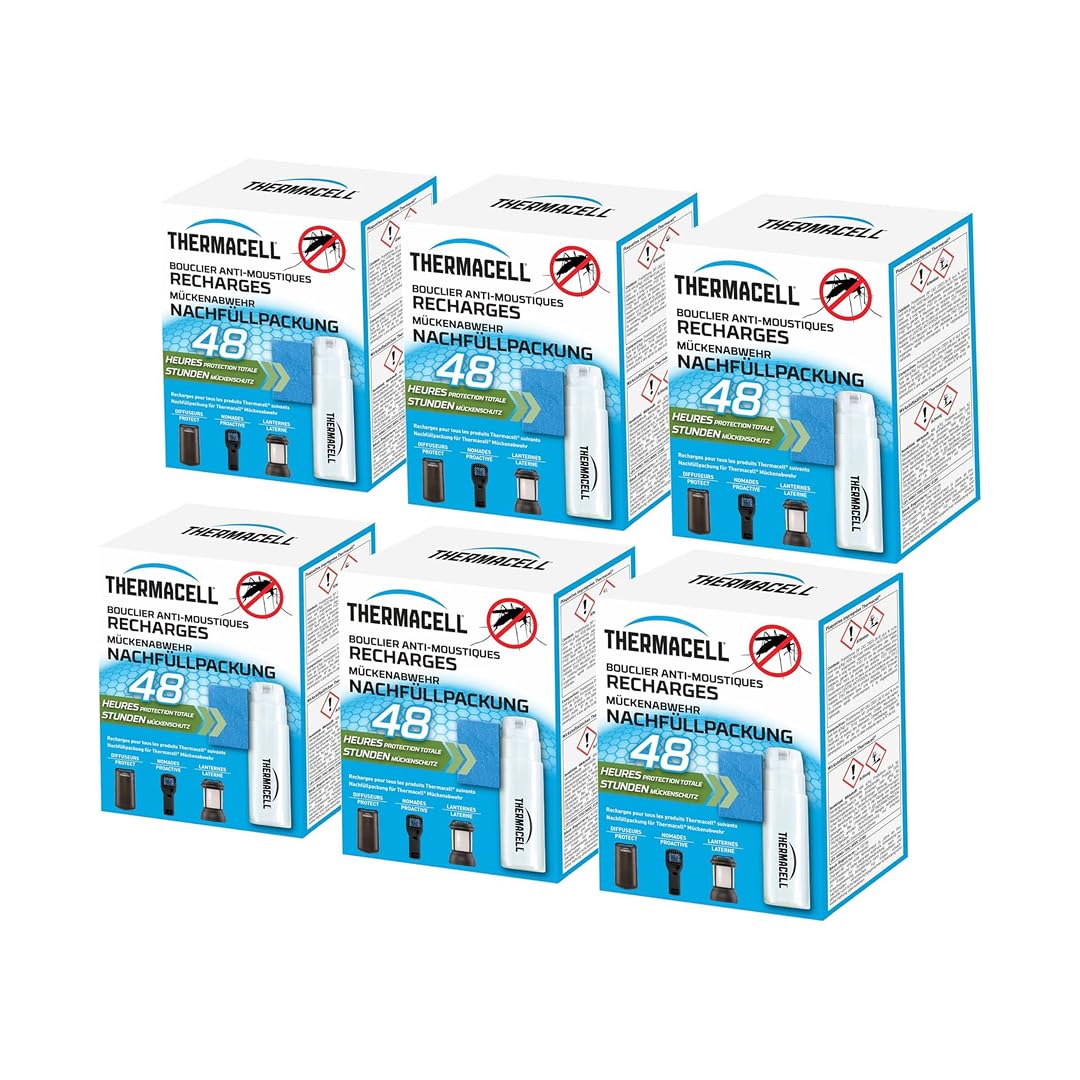 TherMACELL - 6 recambios antimosquitos y mosquitos, 20 m² - 48 horas | Compatible con difusores, nómadas y linternas – 24 cartuchos + 72 pastillas – THRECHARG48NX6