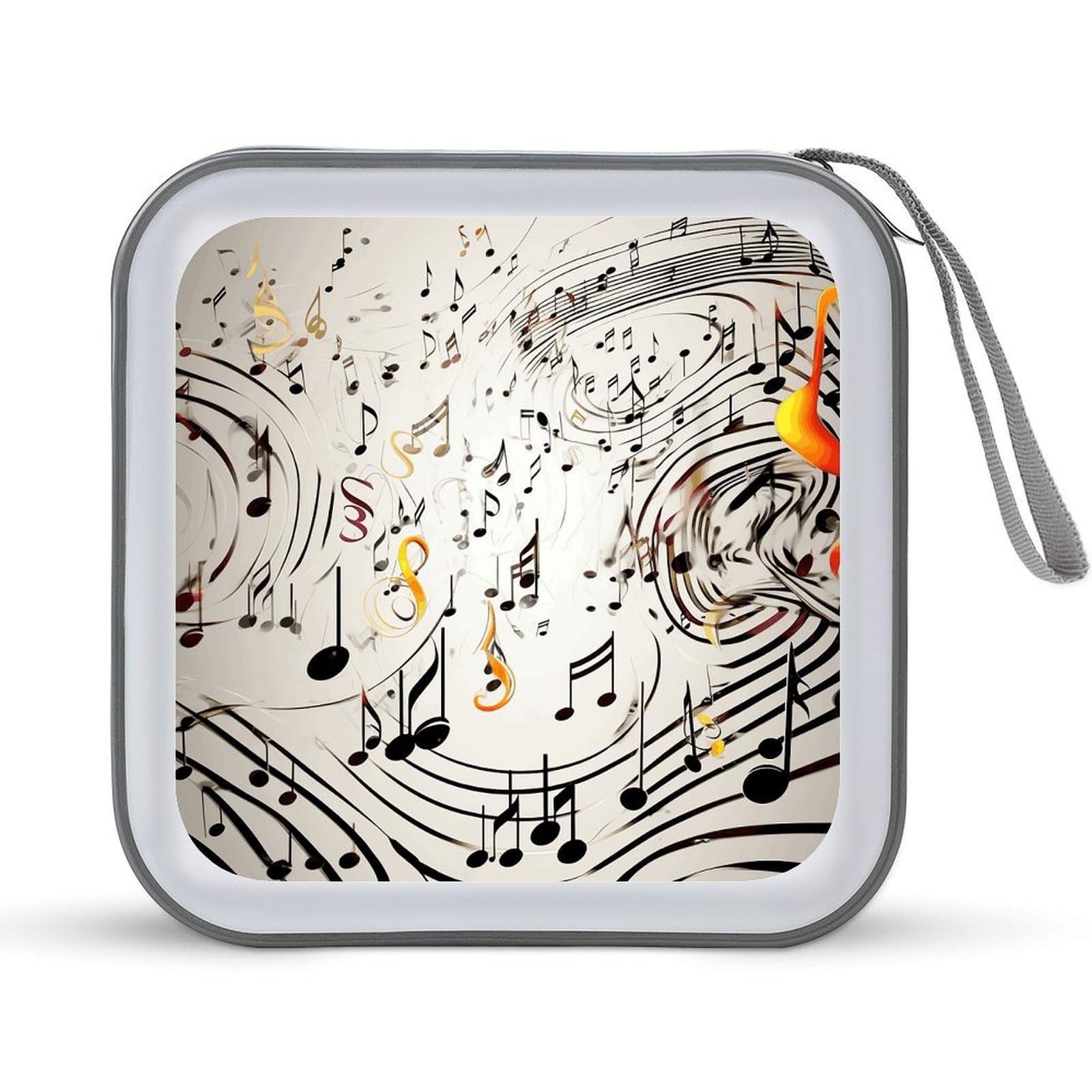 VstaDank - Music Note Print CD Case 40 Capacity with Zipper Disc Storage Organizer, Portable CD Organizer, Hard Plastic Storage, Stand