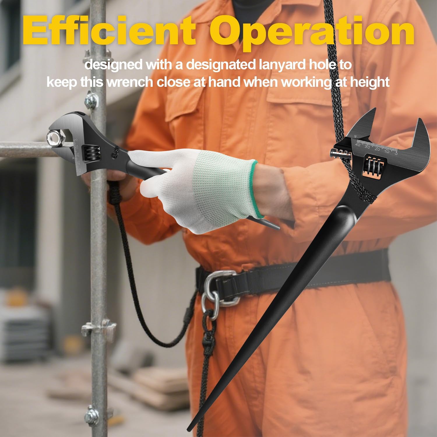 LAIKOU 3239 Extra Wide Adjustable Wrench 16 Inch Construction Spud Wrench for Up to 1-5/8 Inch Nuts and Bolts with Tether Hole, Heavy Duty Multi Tool for Mechanics and DIY (Black Oxide)