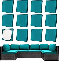 Vista 68 de Juego de 12 fundas de almohada y cojines para exteriores, 8 fundas de asiento + 4 fundas de almohada, fundas elásticas para muebles de patio