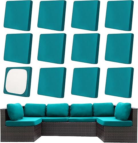Miniatura 68 de Juego de 12 fundas de almohada y cojines para exteriores, 8 fundas de asiento + 4 fundas de almohada, fundas elásticas para muebles de patio