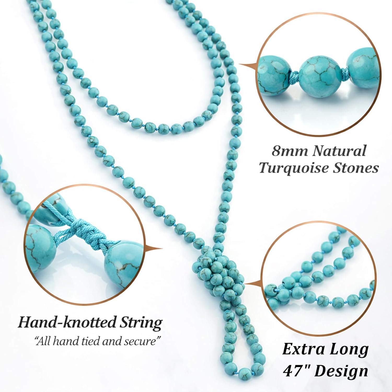 Sheplus Turquoise Beaded Necklace for Women, Long Boho Statement Necklace, Layered Multi Strand Lariat Necklace, Handmade Western Jewelry Gift for Her
