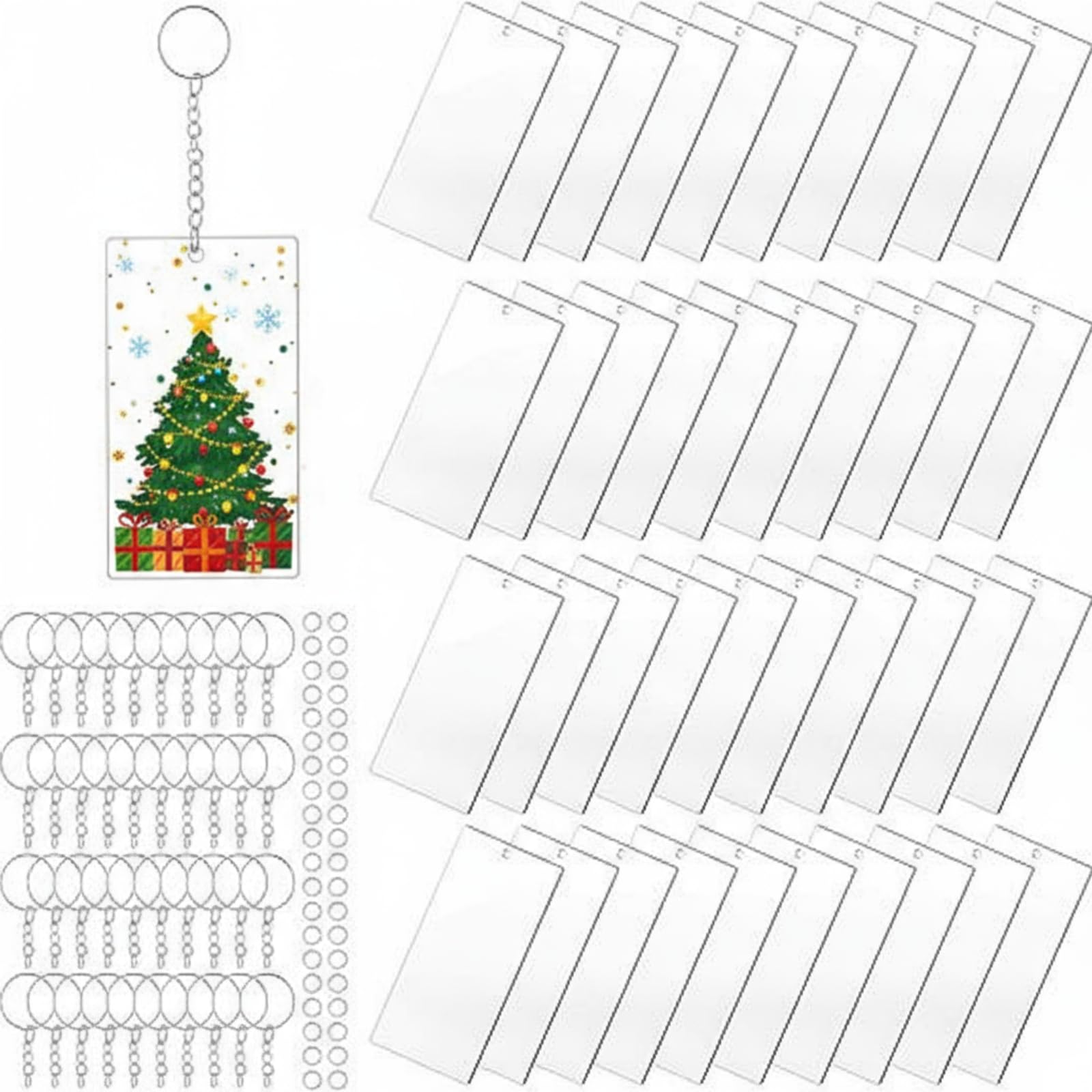 Hicarer 120 Pcs Acrylic Keychain Blanks Set Rectangle Clear Acrylic Ornament Blanks for Christmas Vinyl DIY Projects Crafting