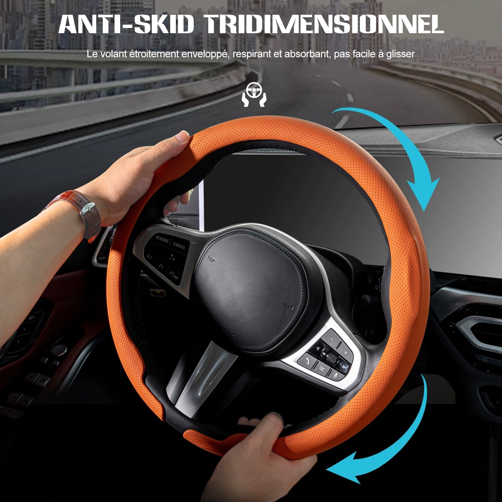 Ergocar Housse De Volant Cuir Respirante Doublure Antidérapante en Fibre Carbone 15 Pouces (38 Centimètres) Accessoire d'Intérieur pour Voiture Convient à La Plupart des Véhicules