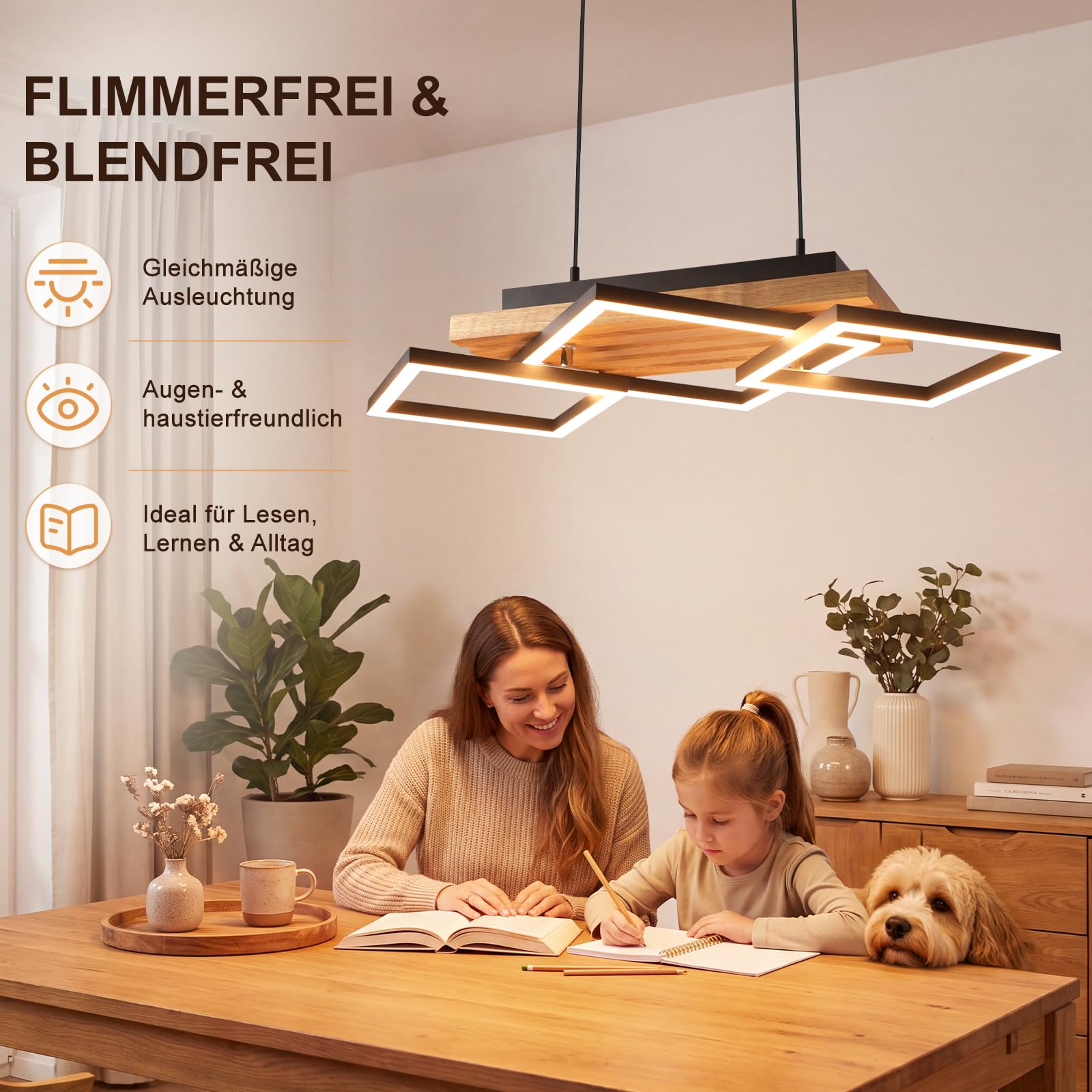 GBLY Pendelleuchte Esstisch Hängelampe Holz Esszimmerlampe Moderne Dimmbar