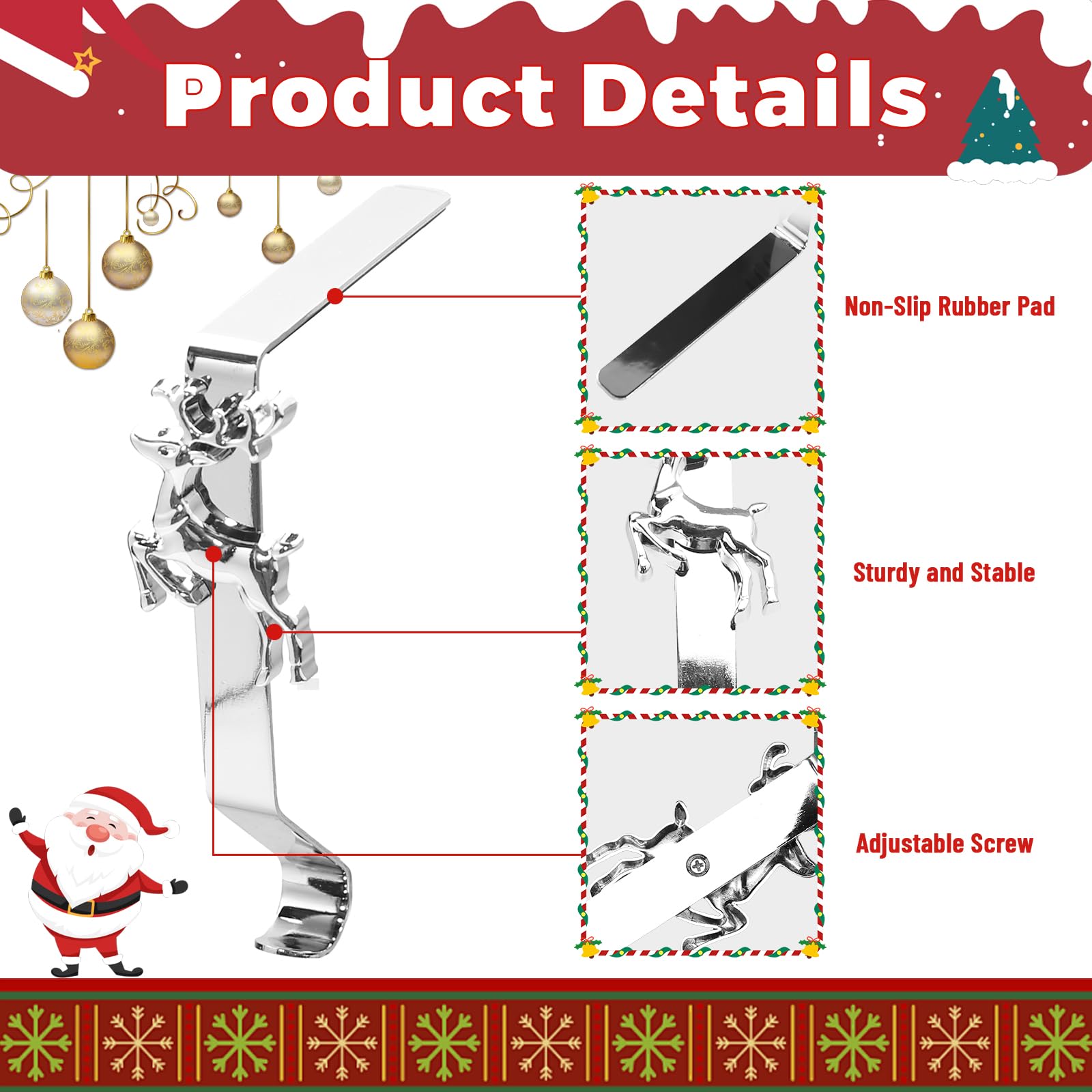5 Pezzi Portacalze di Natale per Camino – Ganci di Metallo Antiscivolo con Fiocco di Neve Renna Pupazzo di Neve Babbo Natale Albero – Supporti Robusti per Calze Natalizie e Decorazioni Festive