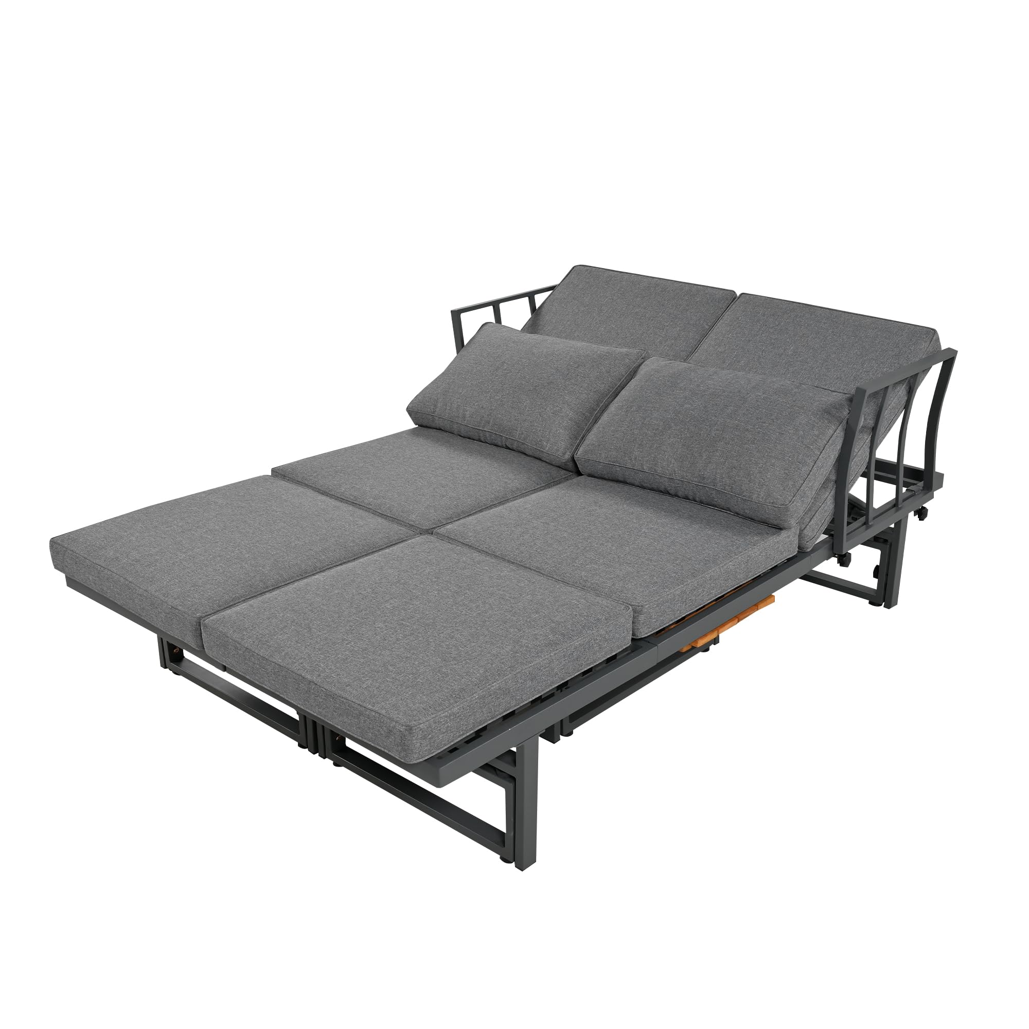 Sapgaks Ensemble de Salon de Jardin extérieur pour 6 Personnes,Structure en Fer thermolaqué, Dossier réglable, Bois d'acacia, Table réglable,Gris