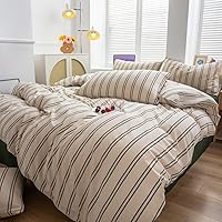 Vista 3 de Mucalis Juego de funda de edredón beige tamaño Queen con rayas verdes, 100% algodón lavado, juego de funda de edredón set completo moderno de 3