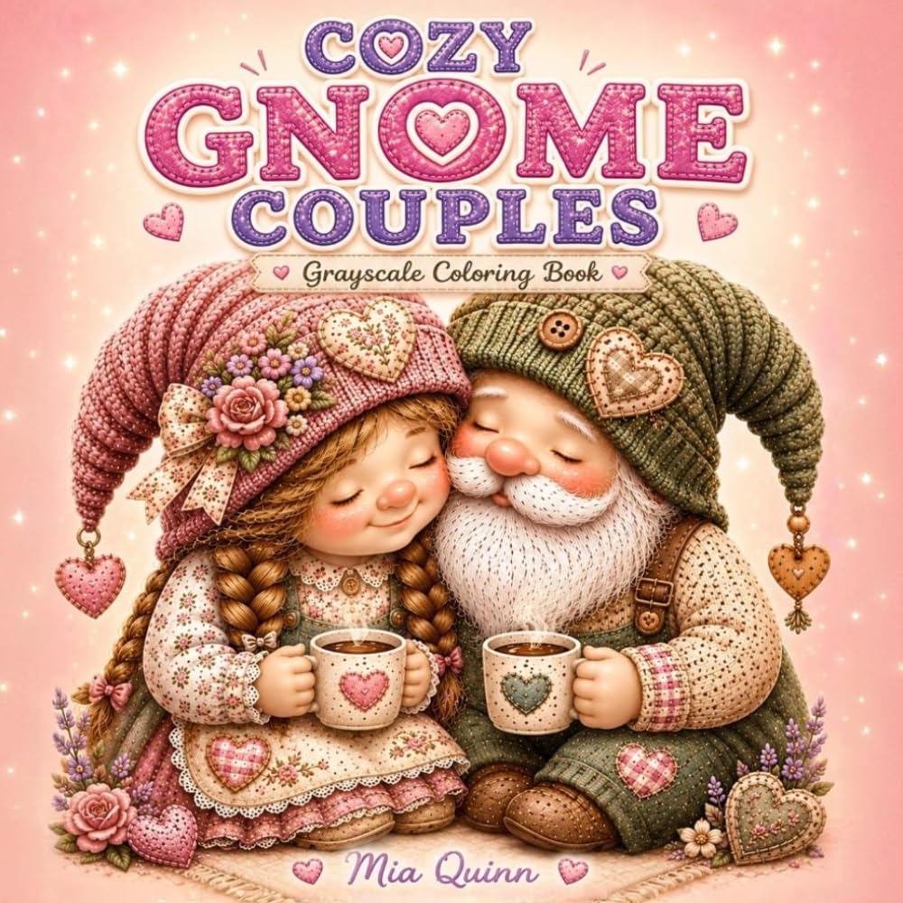 Cozy Gnome Couples Coloring Book: Grayscale Coloring Pages with Cute Romantic Gnomes, Sweet Love Moments, and Cozy Fantasy Scenes for Relaxation (Cozy Gnome Coloring Collection)