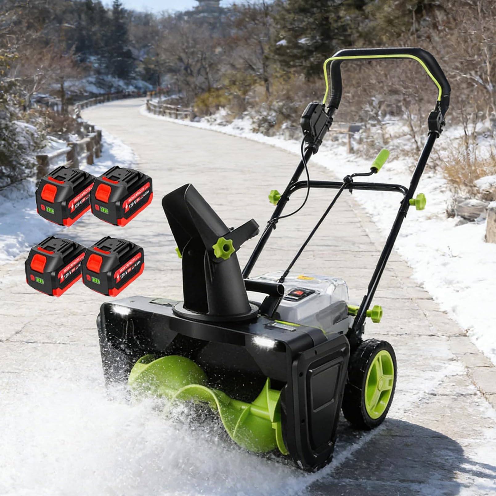 Fraise à Neige à Batterie 40 V, Moteur Sans Balais 3500 W 4batteries