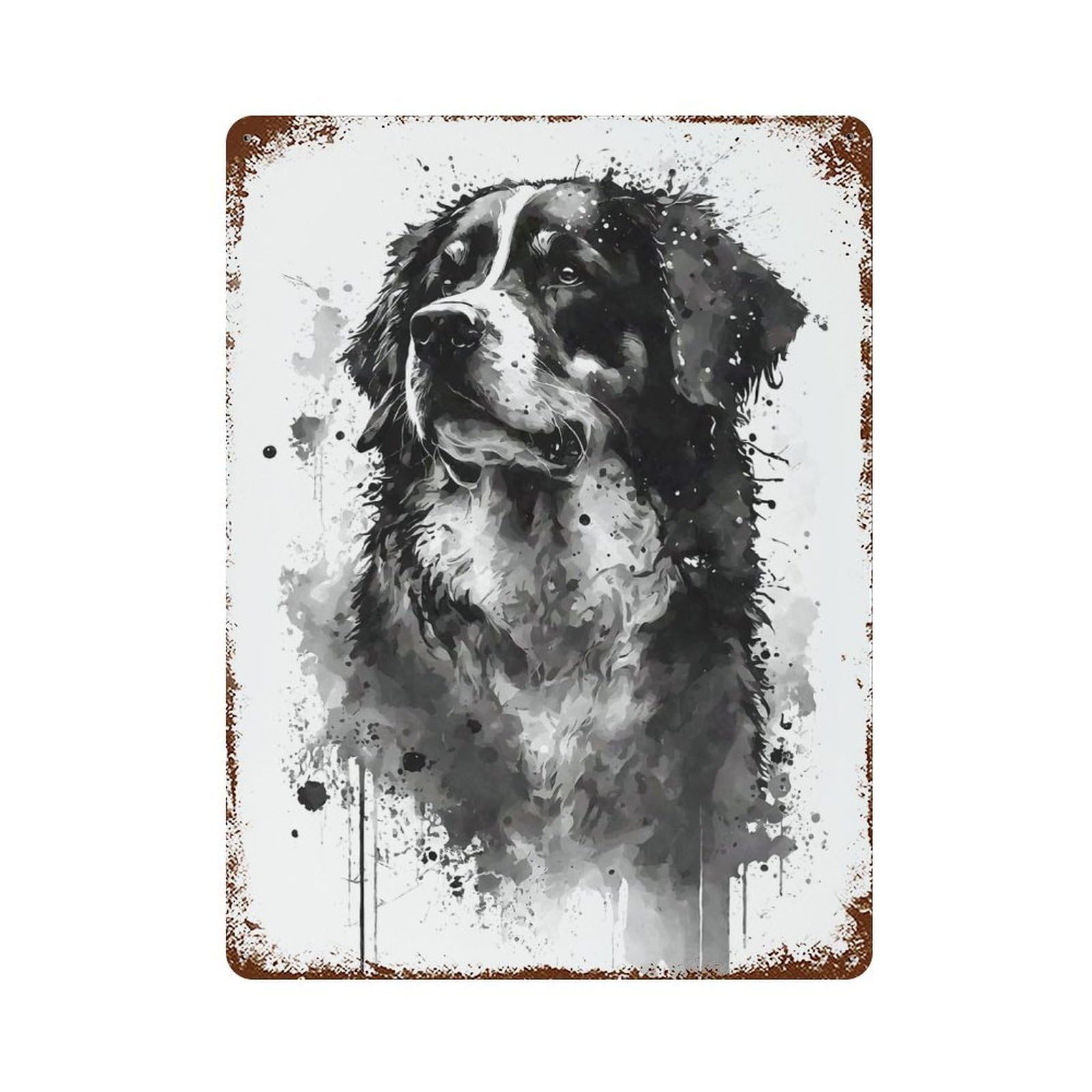 Rust Effect Bernese Mountain Dog Ink Distressed Metal Wall Sign 15.7"x11.8", Farmhouse Wall Decor for Office, Studio And Wall Decor