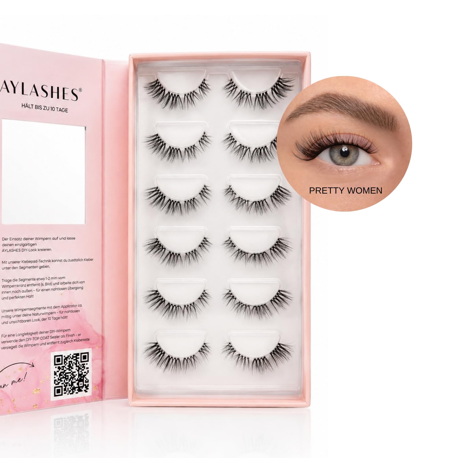 AYLASHES - DIY Wimpernextensions Maxi Box Pretty Women | 6 Paar Wimpern | bis zu 7 Tage Halt | Wimpern DIY Set für zu Hause | künstliche Wimpern | Klebewimpern | Cat eye lashes | lash extension set