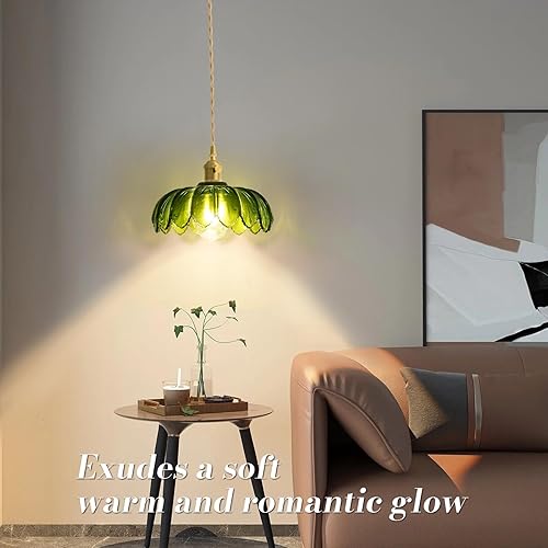 Miniatura 6 de Lámpara colgante enchufable, luces colgantes con cable enchufable, lámpara colgante con vidrio verde, iluminación colgante E26 para isla de cocina,