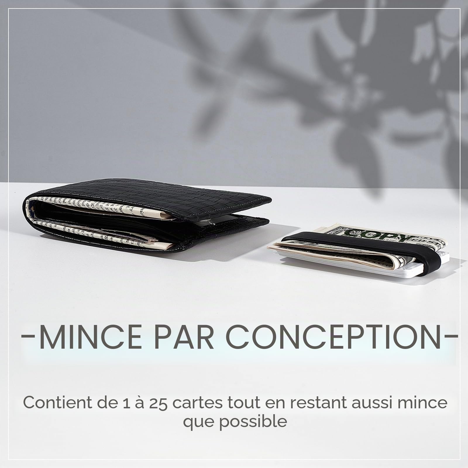 Lot de 8 bandes élastiques en silicone pour billets et cartes bancaires - Avec 4 cartes en PVC - Noir