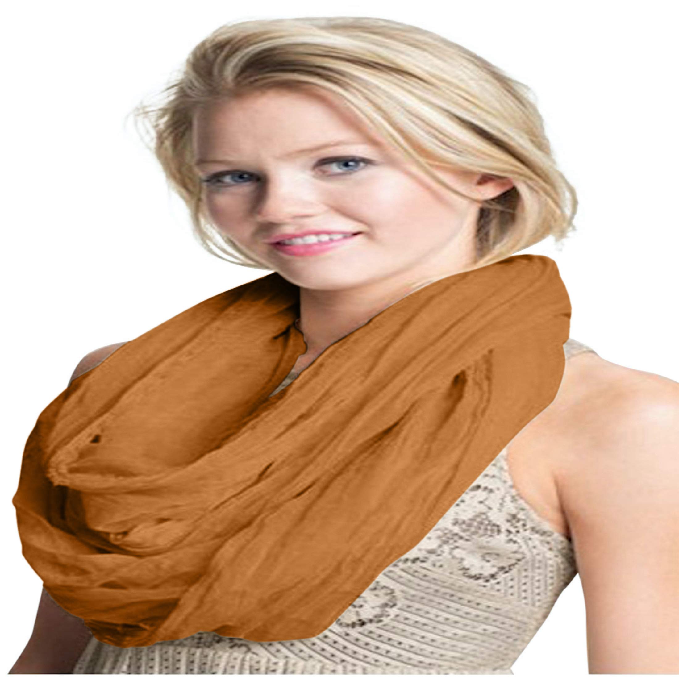 Cj Apparel Women's Gold Mobius Infinity Scarf Snood Cowl Circular Tube Eternity Shawl Pashmina Hand Made In Nepal