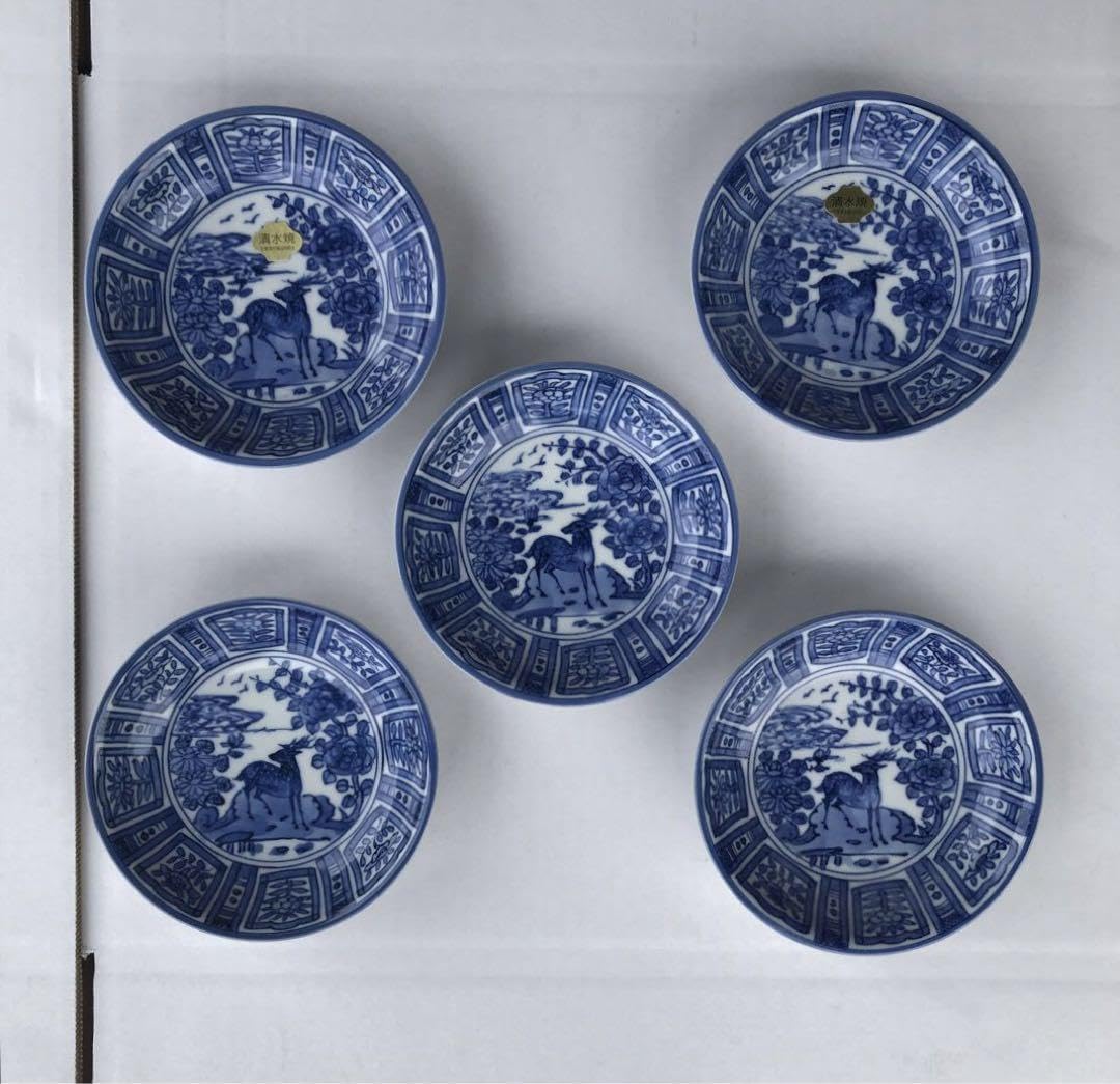 SALE! 18. 京焼亨山造染付鹿絵皿（直径12.3cm）