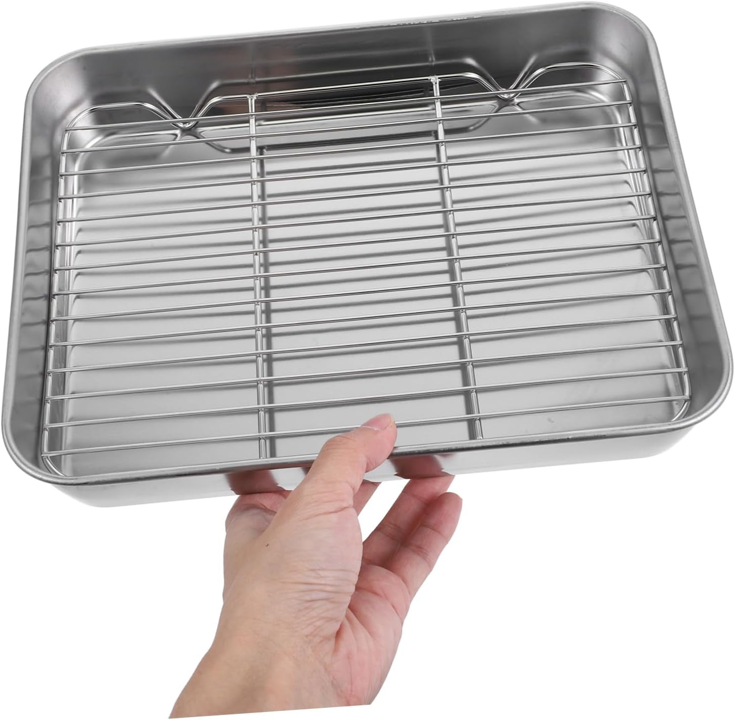 Small Stainless Steel Rectangular Baking Pan with Wire Rack for Roasting and Cooking Grill Tray for Oven Use Easy to Clean for Meatloaf and Large Meals