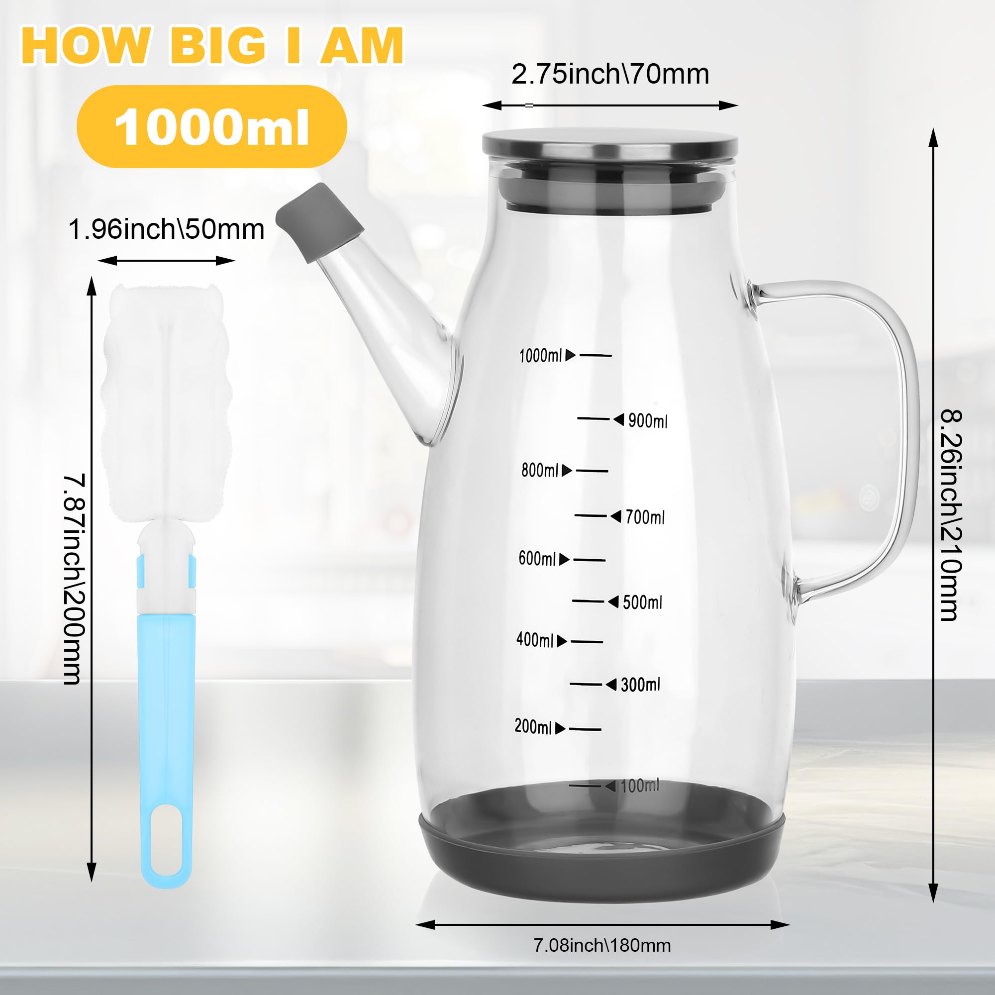 Starvortex Dispensador Aceite, 1L Dispensador Aceite Spray, Portable Dosificador Vidrio, Prueba Fugas Aceiteras para Cocina, Resistencia a la Caída Espray para Oliva Vinagre