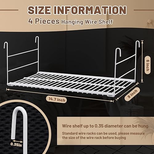 Miniatura 2 de Amylove 4 estantes de alambre colgantes de 14.7 pulgadas, estantes de almacenamiento para armario, estantes de alambre colgantes, accesorios para