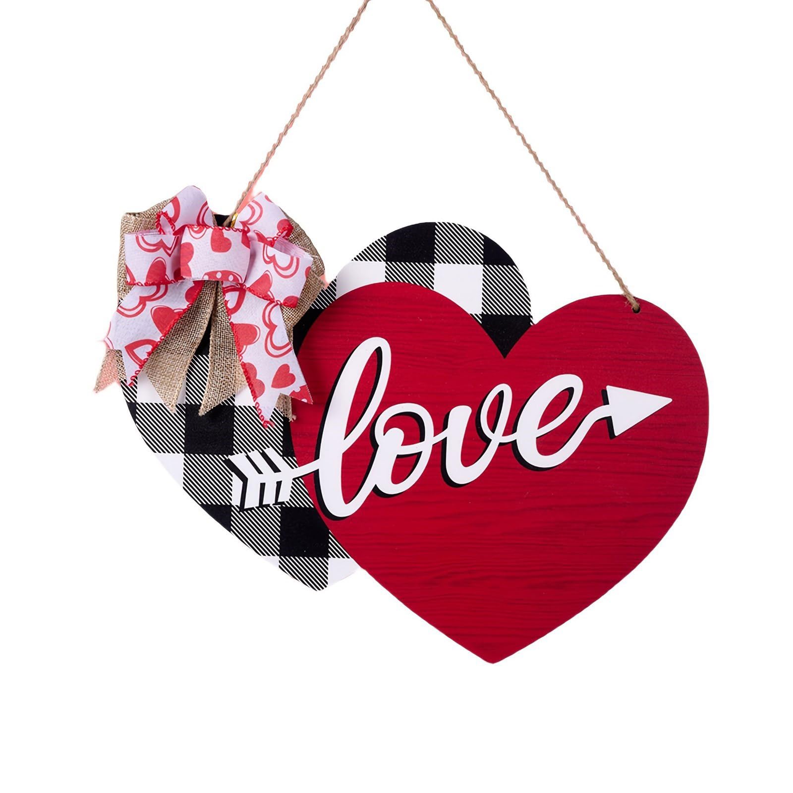 Happy Valentines Day Door Sign Wood Door Hanging Sign Valentines Day Heart Wall Ornaments for Wedding Decoration