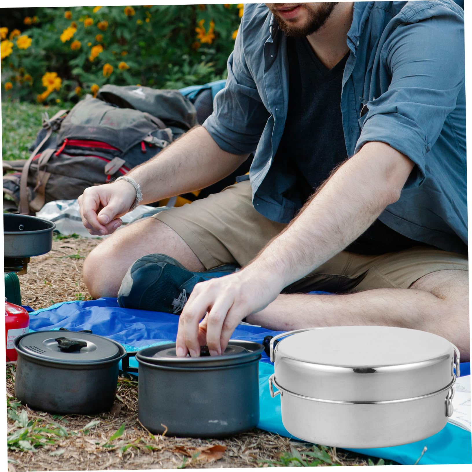 Toyvian Ustensiles De Cuisine en Acier Inoxydable Ustensiles De Cuisine pour Camping Équipement De Camping Léger Casseroles Kit Pliable Poêles De Survie Randonnée