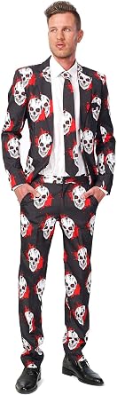 Suitmeister Mens Party Costume - Halloween Skulls Blood - Slim Fit - Black