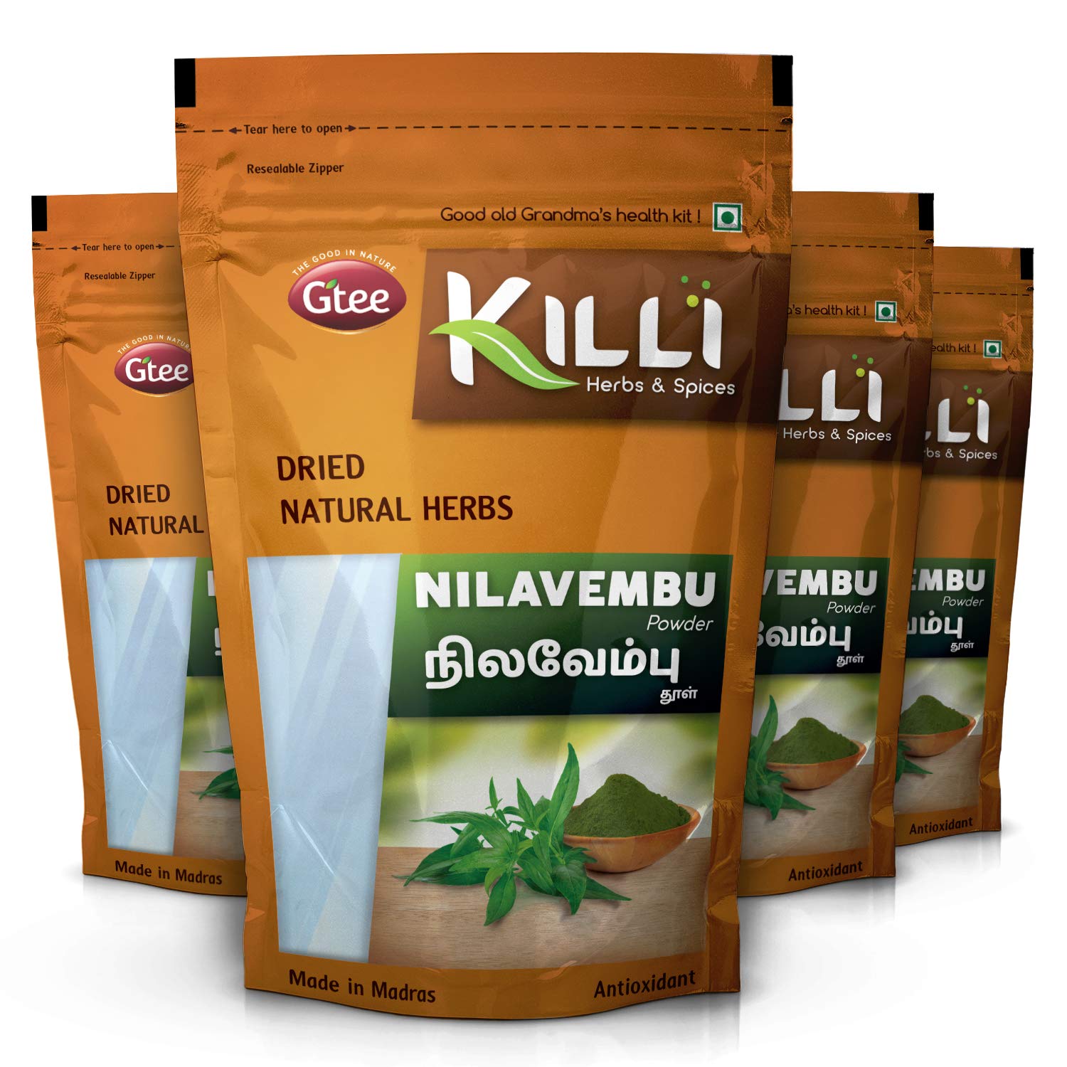 KILLI Nilavembu Powder - Andrographis Paniculata (Kalmegh) - 100g (Pack of 4)