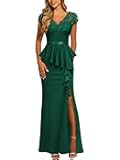 Women's Elegant Floral Lace Ruffle Split Cocktail Party Long Dress