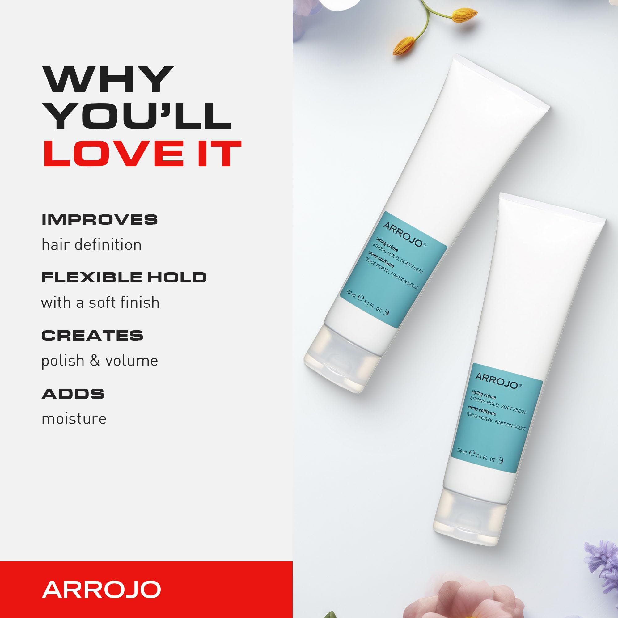 ARROJO Hair Styling Cream for Women and Men - Versatile Style Shaper Hair Smoothing Cream - Blow Dry Cream to Hold, Define & Soften your Hair - Great Volume Hair Cream (5.1 fl oz)