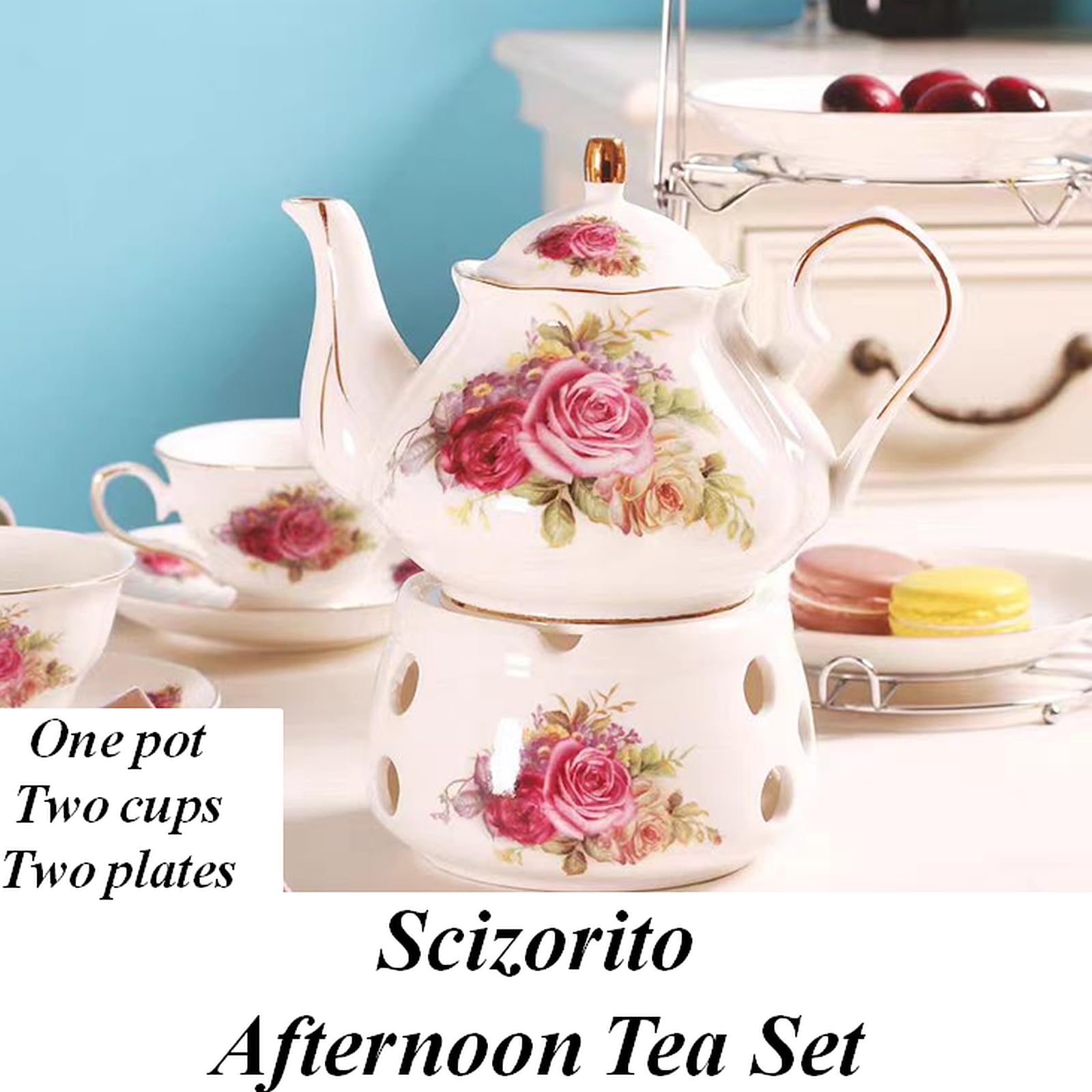 Juegos de regalo de té de café de cerámica, juego de té de lujo europeo, adecuado como regalo para el día de la madre, cumpleaños, Navidad y reuniones (rosa noble)