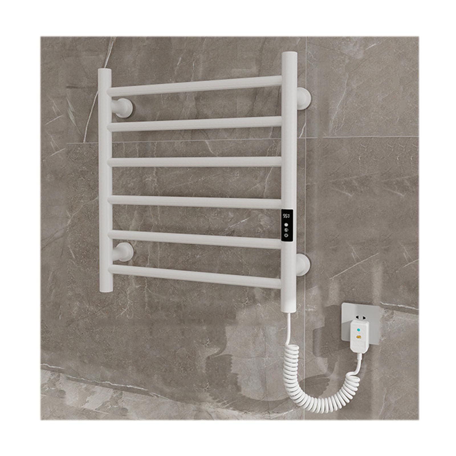 Sèche-serviettes électrique mural en acier inoxydable blanc avec prise à droite