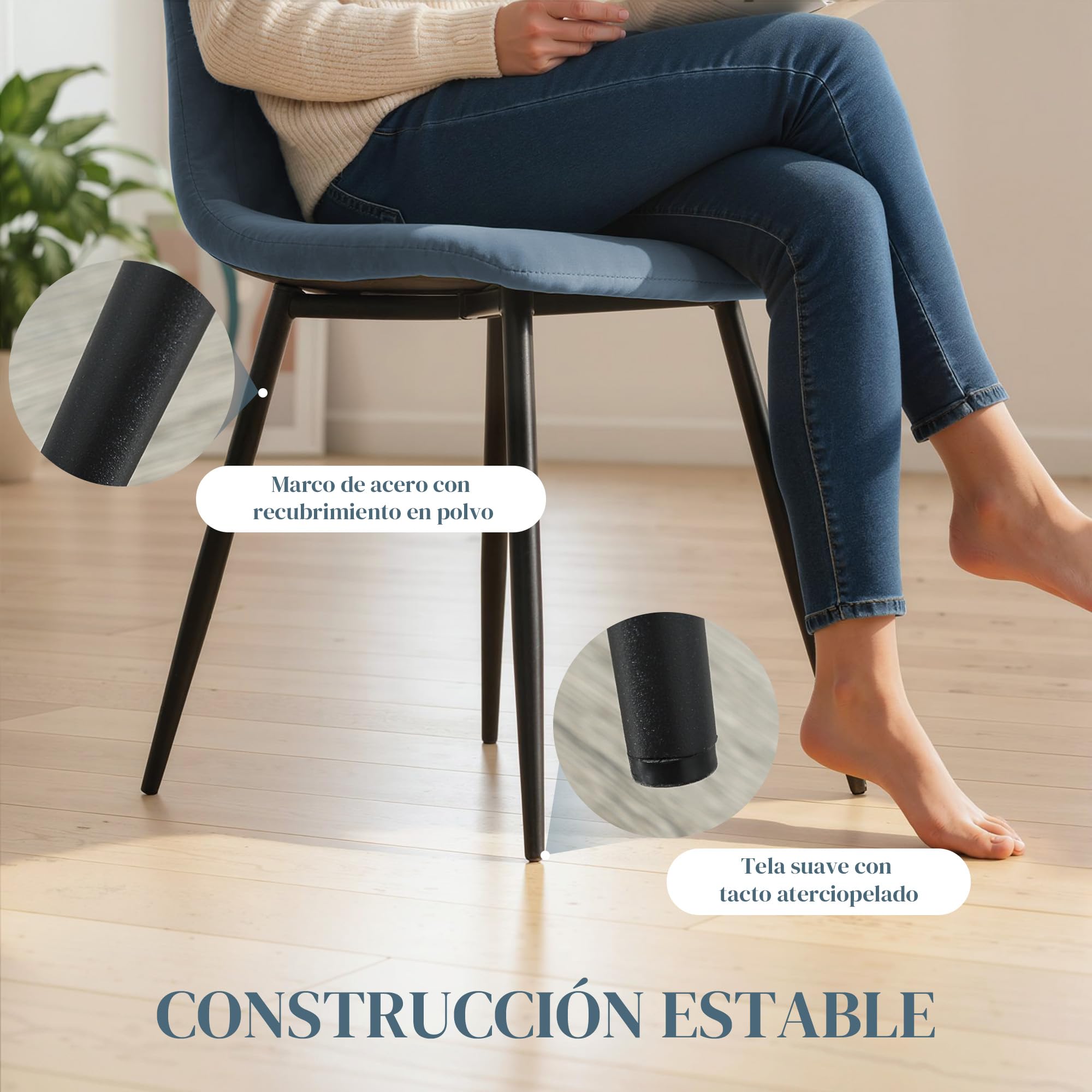HOMCOM Juego de 4 Sillas de Comedor Modernas 45x54x87 cm Azul Claro | Sillas de Cocina, Tapizadas en Terciopelo, con Patas de Acero, para Salón