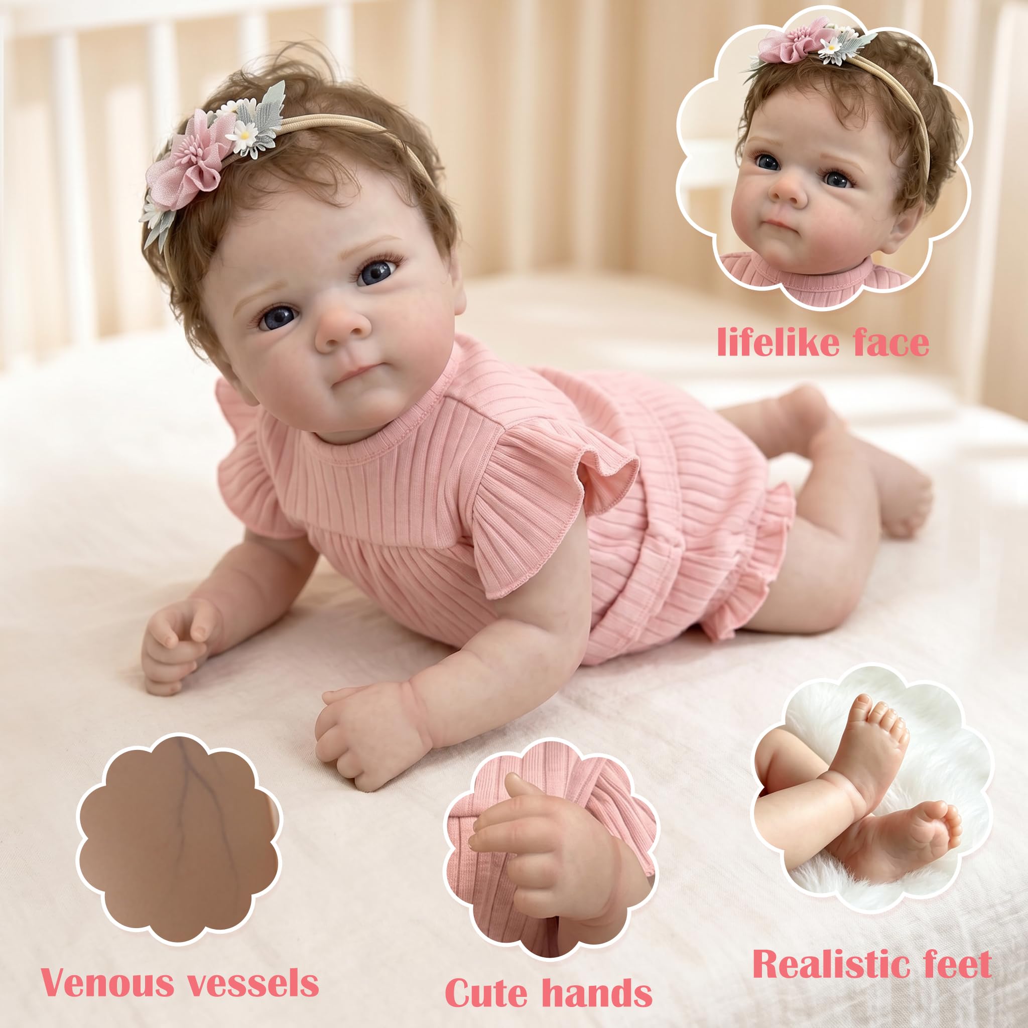 Bambole Reborn Femmina Realistica – Neonato Reborn 48cm con Occhi Aperti in Vinile Morbido, Bambola Realistica per Bambine e Bambini, Collezionisti, Compleanno e Festività
