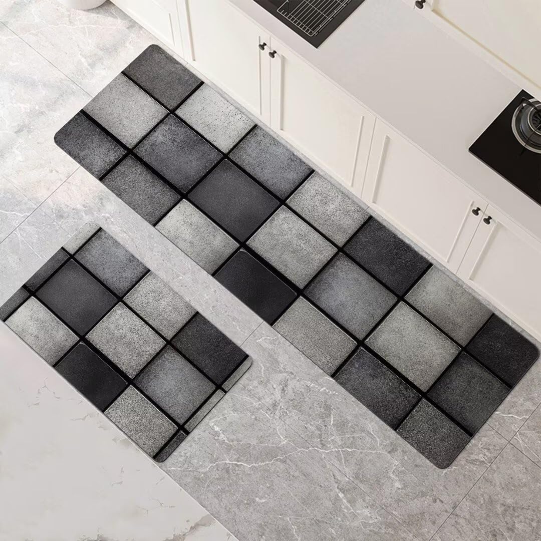 Alfombras de cocina para pasillo y comedor, juego de 2 piezas gris lavable